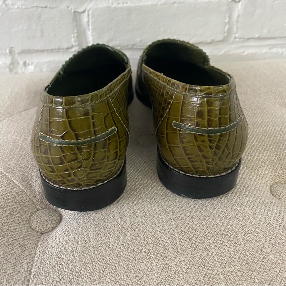 Franco Sarto Green Croc Leather Slip On Loafers - Picture 3 of 10